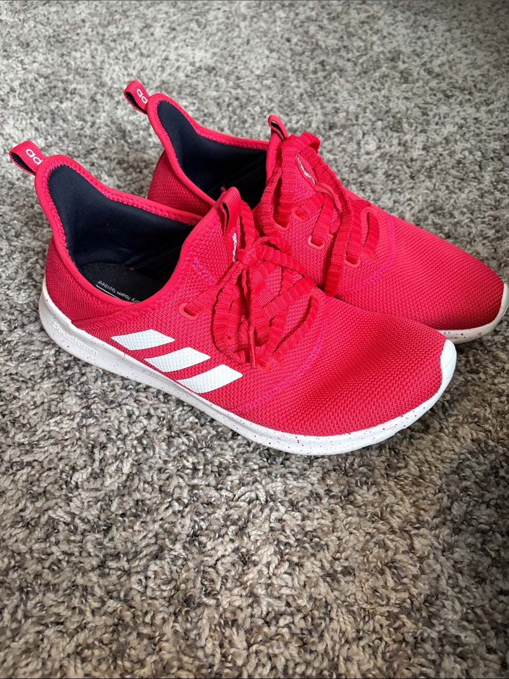 adidas Bright Pink/red Mesh Running Shoes with White Stripes